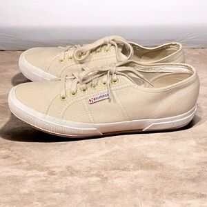 SUPERGA Womens Light Tan Beige Canvas Sneakers Size 9.5 Men’s 8 Low Profile